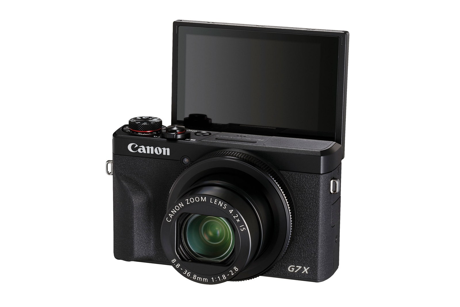 Cámara Canon PowerShot G7 X Mark III negra con pantalla móvil