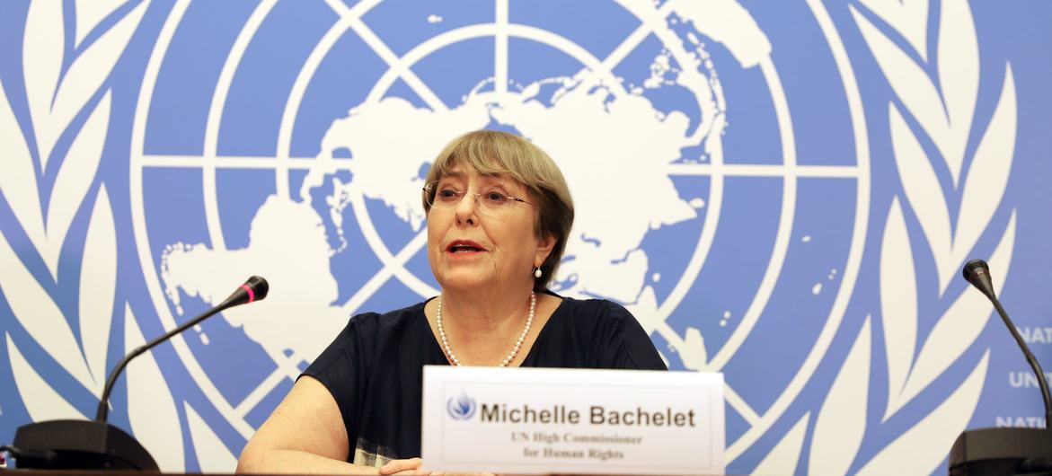 Michelle Bachelet en la conferencia de prensa para hacer balance de su mandato en Ginebra