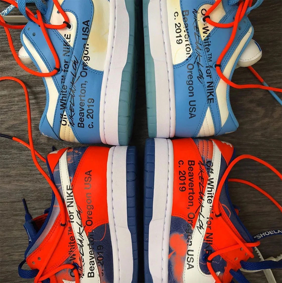 Zapatillas OffWhite x Futura x Nike Dunk Low en Azul/Blanco/Azul/Naranja
