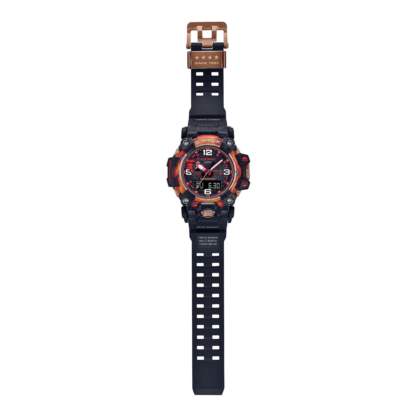 Reloj GShock GWG2040FR1A con correa de caucho negra y bisel rojo