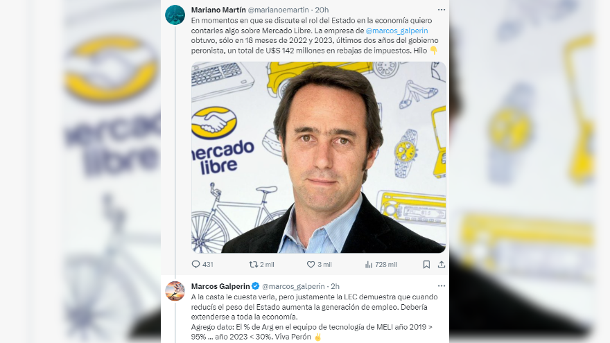 La respuesta de Galperin al dato del periodista Mariano Martín.