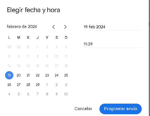 Con la función de programar envío en Gmail puedes elegir la fecha y hora en la que quieres que se envíe tu correo electrónico